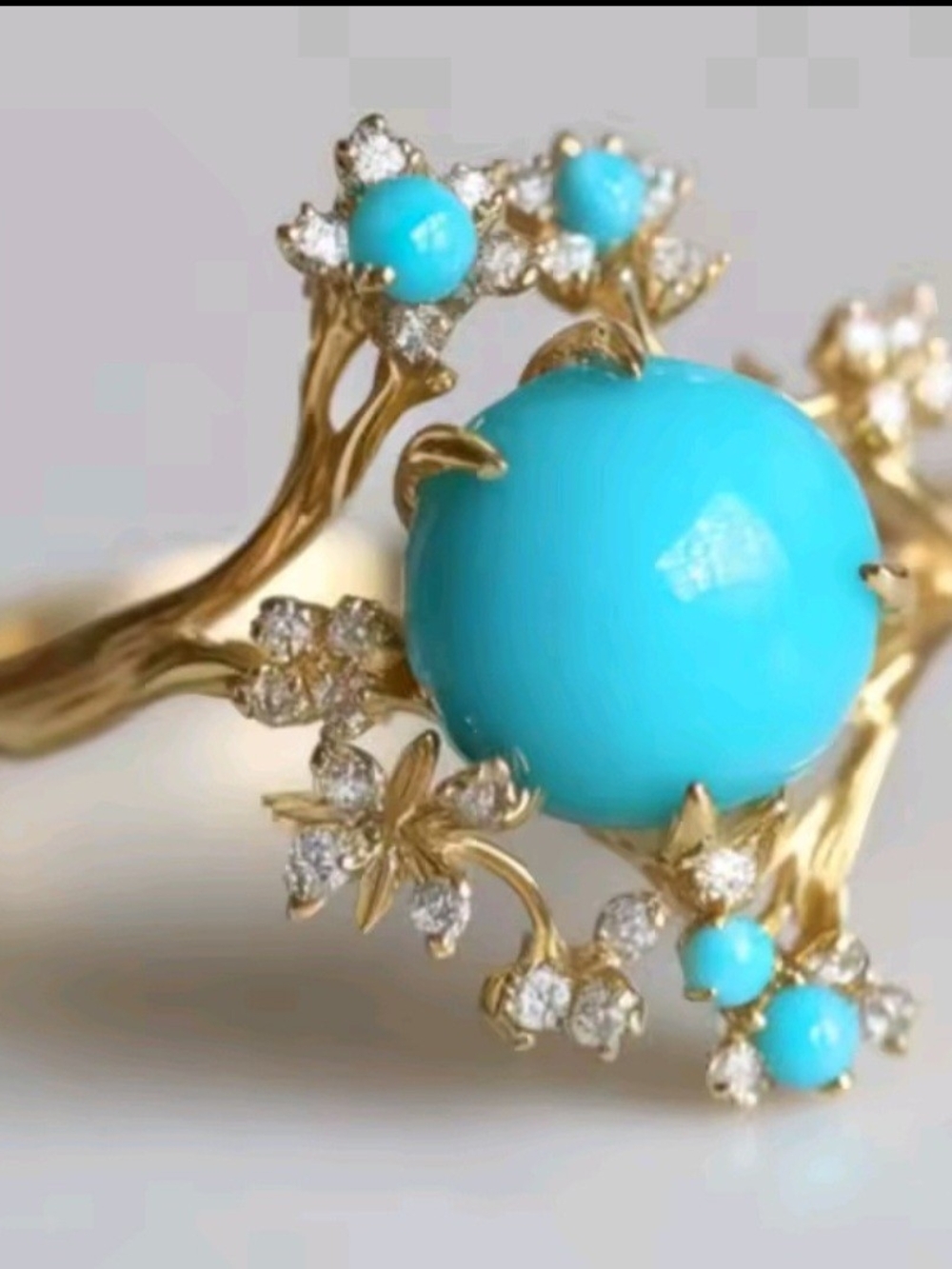 Gold Floral Ring with Turquoise Stones